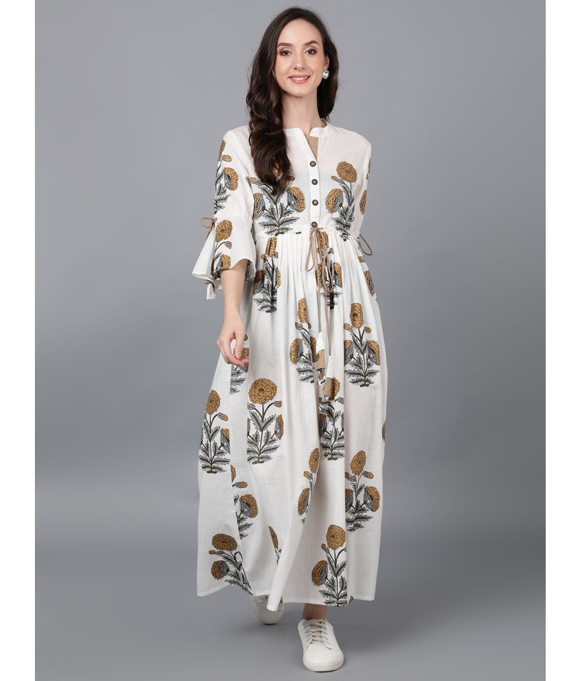     			Vaamsi Cotton Printed Full Length Women's Fit & Flare Dress - Off White ( Pack of 1 )