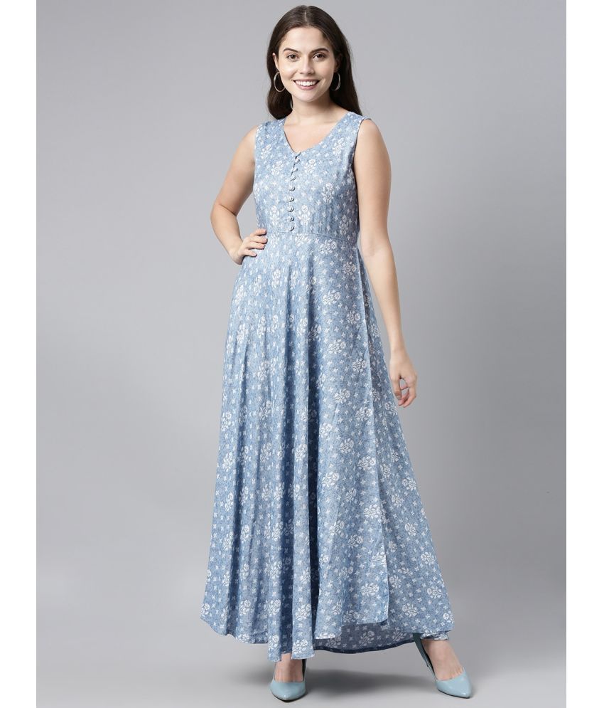     			Vaamsi Georgette Printed Full Length Women's Fit & Flare Dress - Navy Blue ( Pack of 1 )