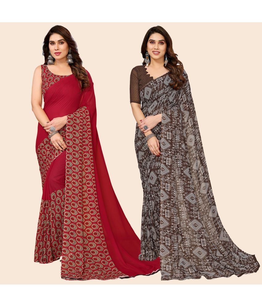     			ANAND SAREES Georgette Printed Saree With Blouse Piece - Multicolour ( Pack of 2 )