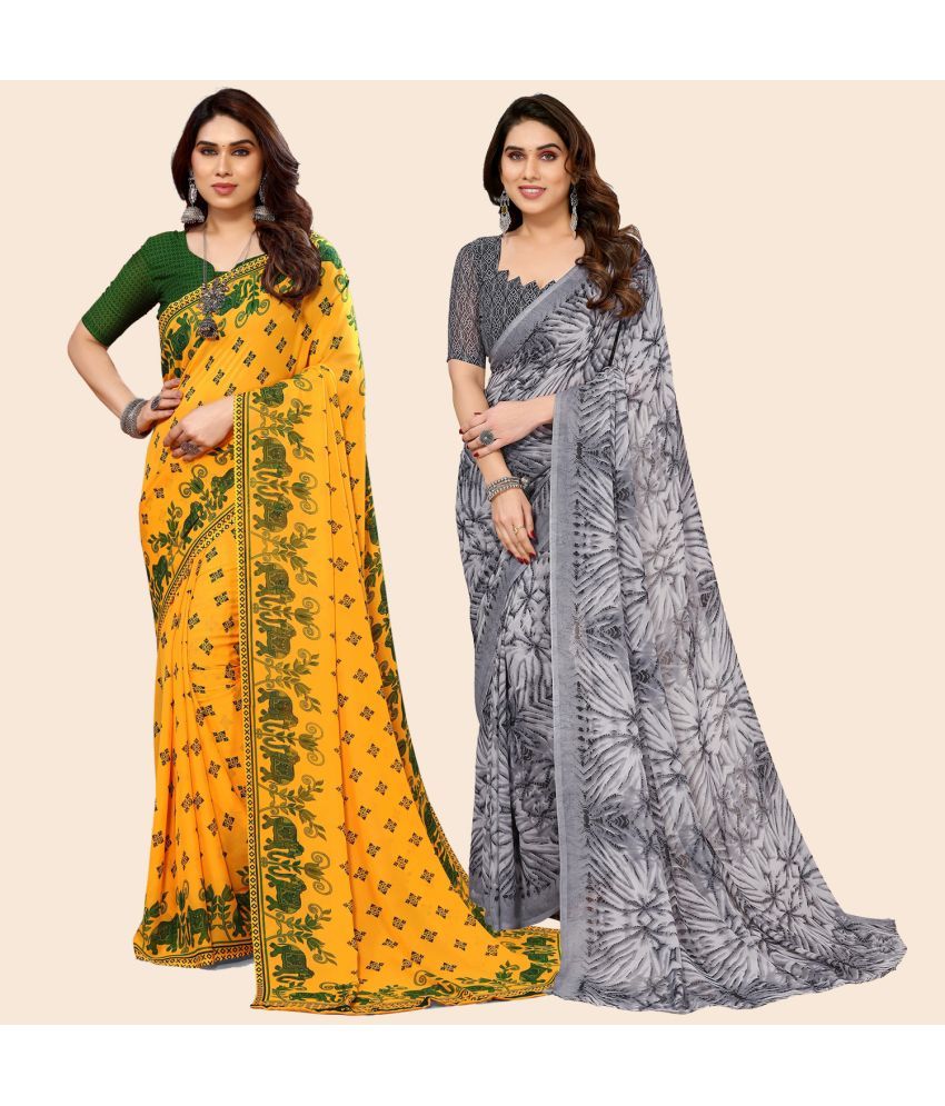     			ANAND SAREES Georgette Printed Saree With Blouse Piece - Multicolour ( Pack of 2 )