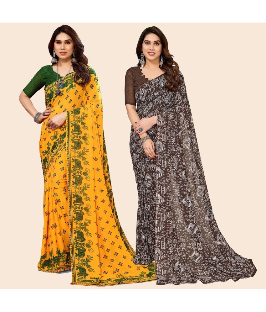     			ANAND SAREES Georgette Printed Saree With Blouse Piece - Multicolour ( Pack of 2 )