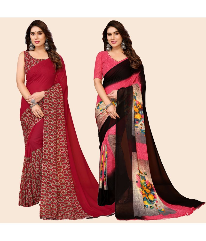     			ANAND SAREES Georgette Printed Saree With Blouse Piece - Multicolour ( Pack of 2 )