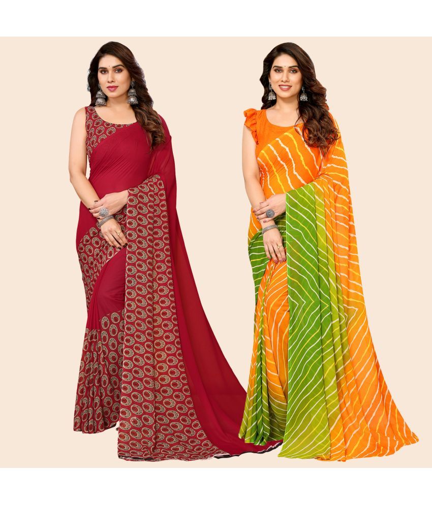     			ANAND SAREES Georgette Printed Saree With Blouse Piece - Multicolour ( Pack of 2 )