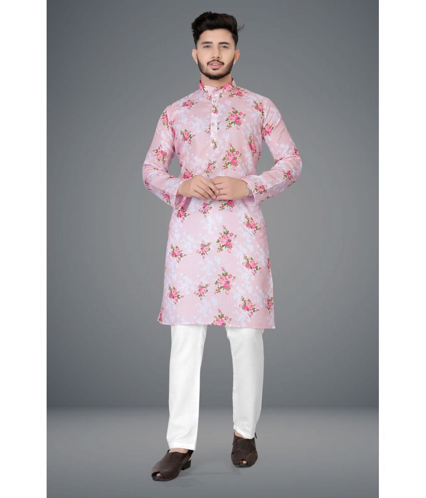     			FRELURO Pink Cotton Blend Men's Regular Kurta ( Pack of 1 )