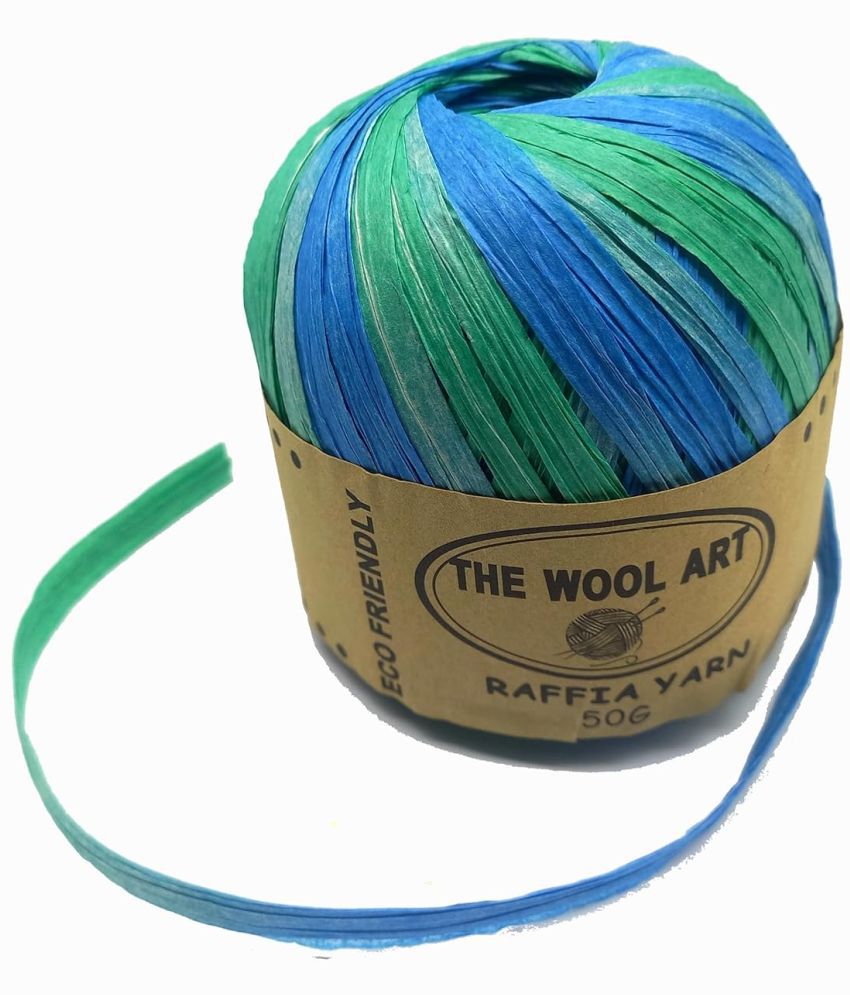     			PRANSUNITA Raffia Paper Ribbon Twine Yarn String Rope for Hand Knitting, Crochet, Gift Wrapping, Christmas, Florist, DIY Gift Box Packing - Width 3 cm (70 MTS - 50 GMS) - FEROZI SEA Green Shaded