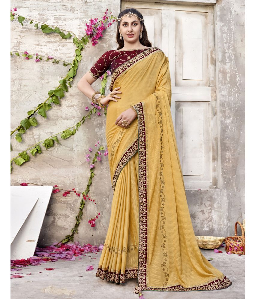     			Samah Jacquard Solid Saree With Blouse Piece - Yellow ( Pack of 1 )