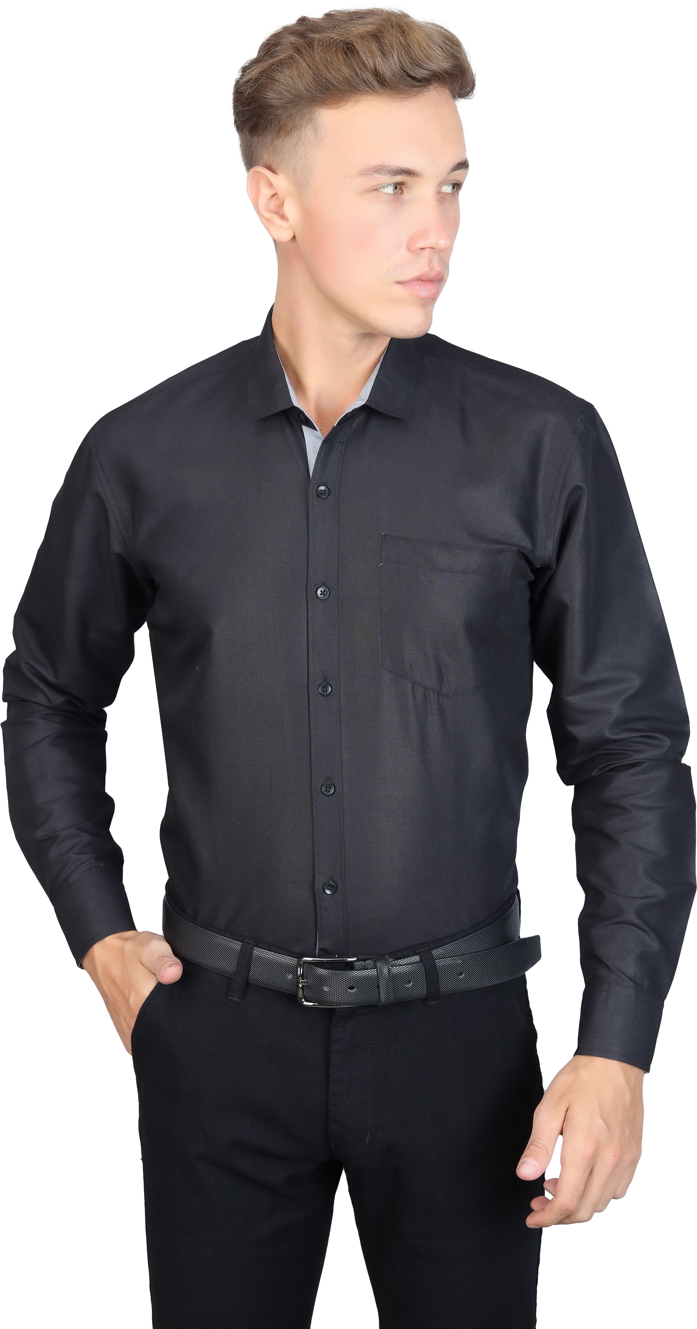     			Supersquad Cotton Blend Regular Fit Full Sleeves Men's Formal Shirt - Black ( Pack of 1 )