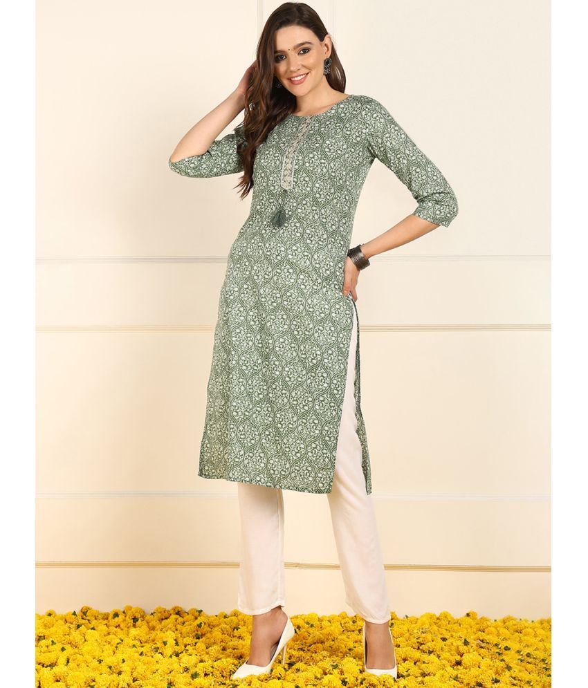     			Vaamsi Cotton Printed Straight Women's Kurti - Green ( Pack of 1 )