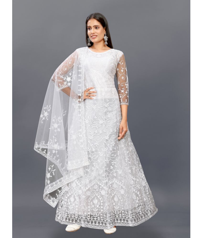     			Aika White Flared Net Women's Semi Stitched Ethnic Gown ( Pack of 1 )