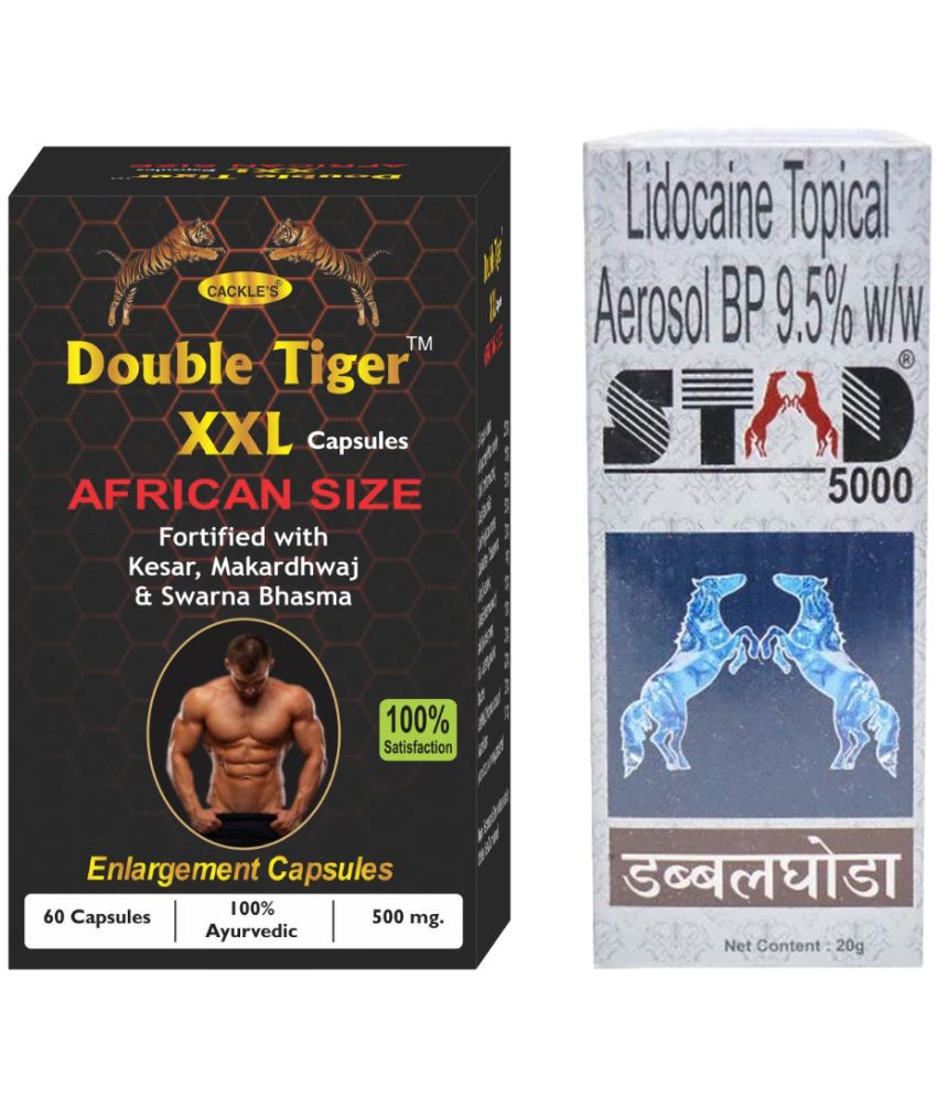     			Ayurvedic Double Tiger XXL African Size Capsule 60no.s  & Stad 5000 Spray 20g Only Use For Men