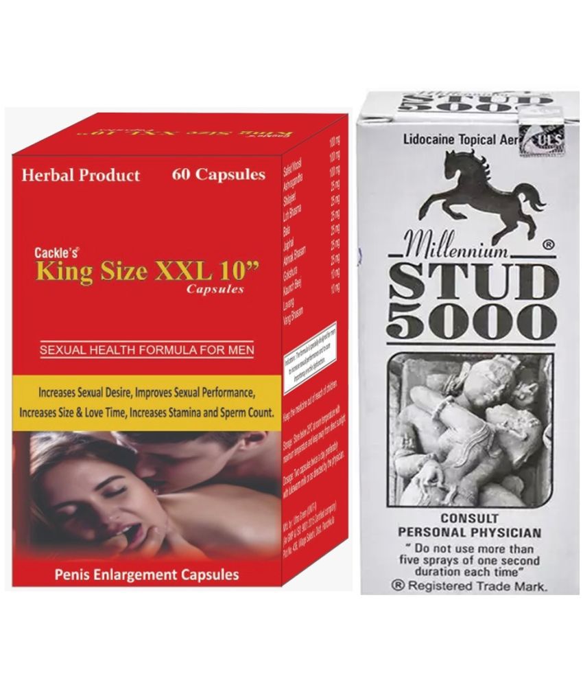     			Ayurvedic King Size XXL 10" Capsule 60no.s & Millennium Stud 5000 20g Only Use For Men