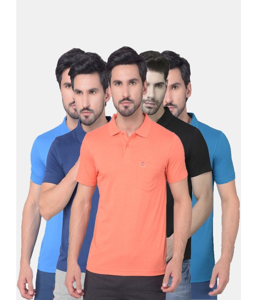     			Dollar Cotton Blend Regular Fit Solid Half Sleeves Men's Polo T Shirt - Multicolor ( Pack of 5 )
