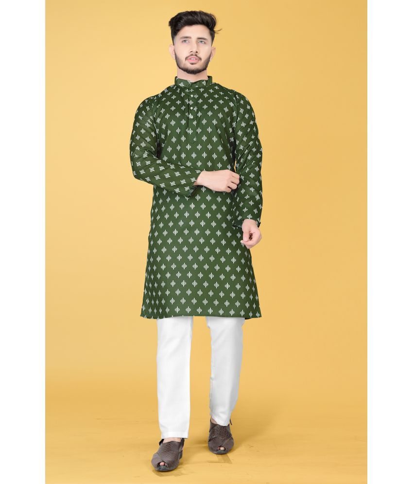     			FRELURO Green Cotton Blend Men's Regular Kurta ( Pack of 1 )