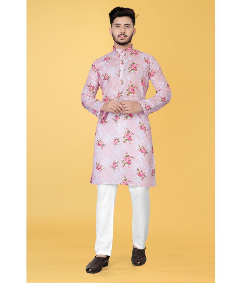     			FRELURO Pink Cotton Blend Men's Regular Kurta ( Pack of 1 )