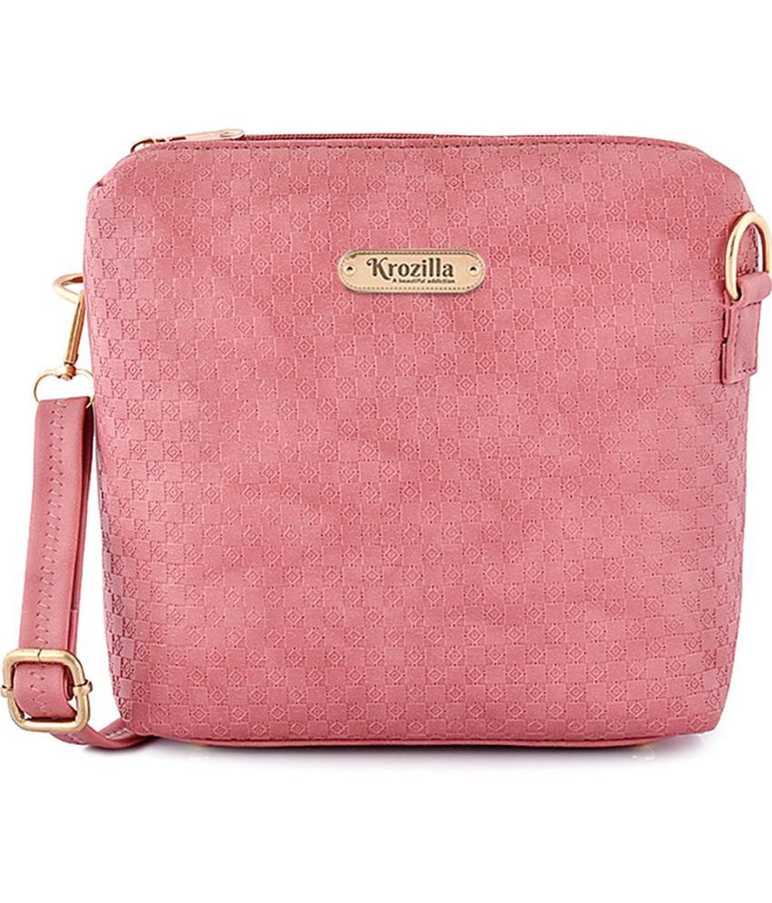     			Krozilla Pink Faux Leather Sling Bag