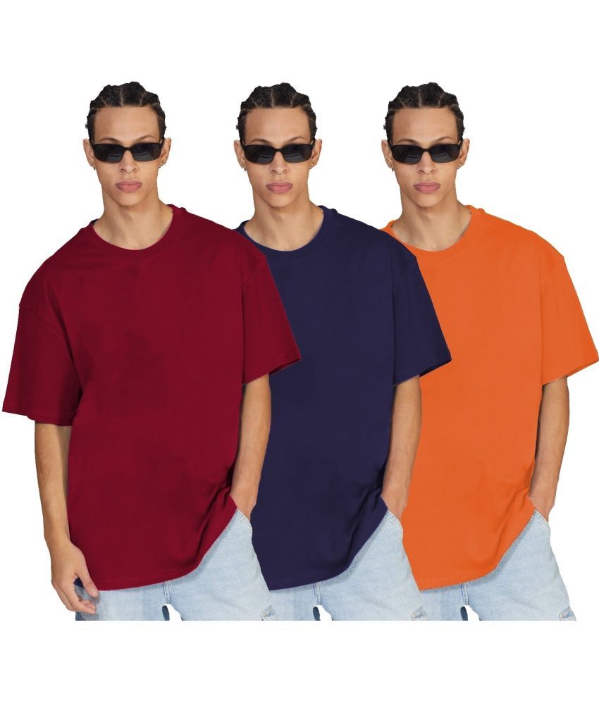     			Leotude Pack of 3 Cotton Blend Oversized Fit Men's T-Shirt ( Orange )