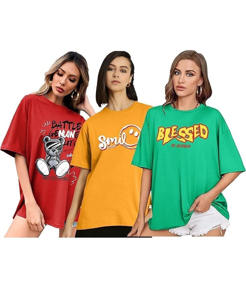     			Leotude Multicolor Cotton Blend Women's T-Shirt ( Pack of 3 )