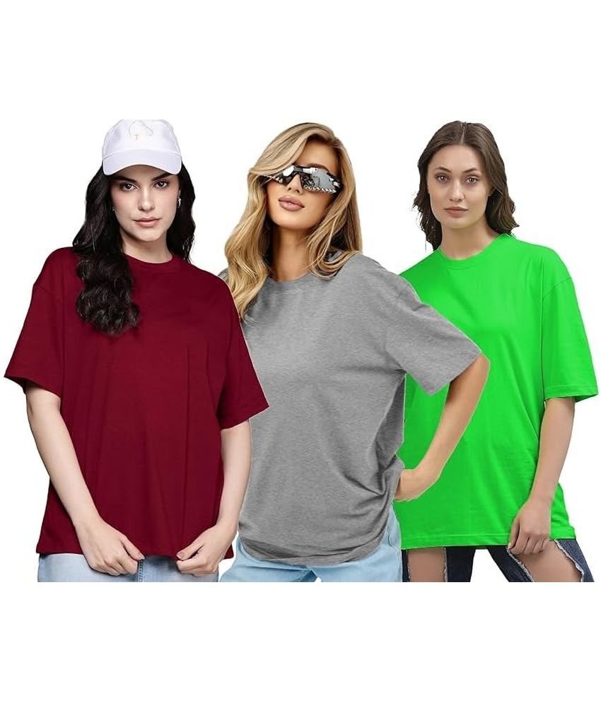     			Leotude Multicolor Cotton Blend Women's T-Shirt ( Pack of 3 )