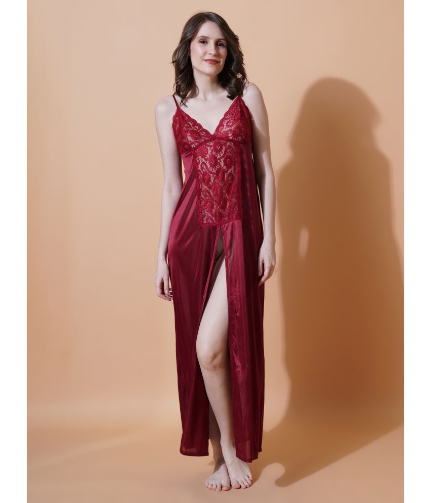     			Reposey International Maroon Satin Women's Nightwear Nighty & Night Gowns ( Pack of 1 )