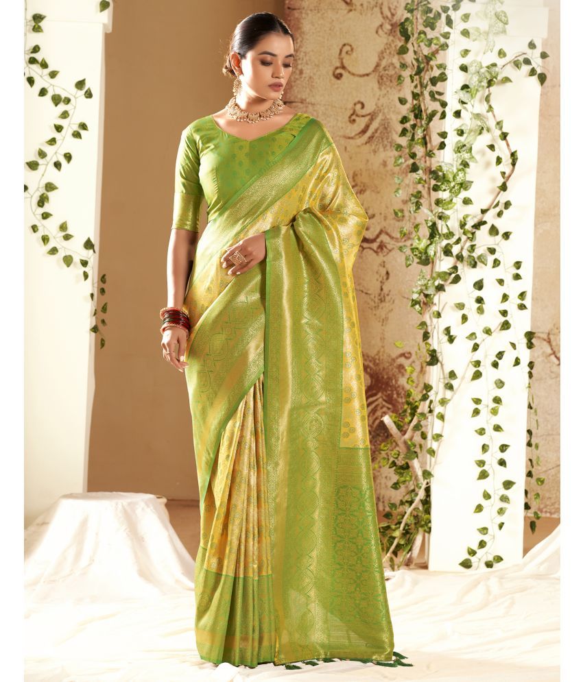     			Samah Art Silk Woven Saree With Blouse Piece - Green ( Pack of 1 )