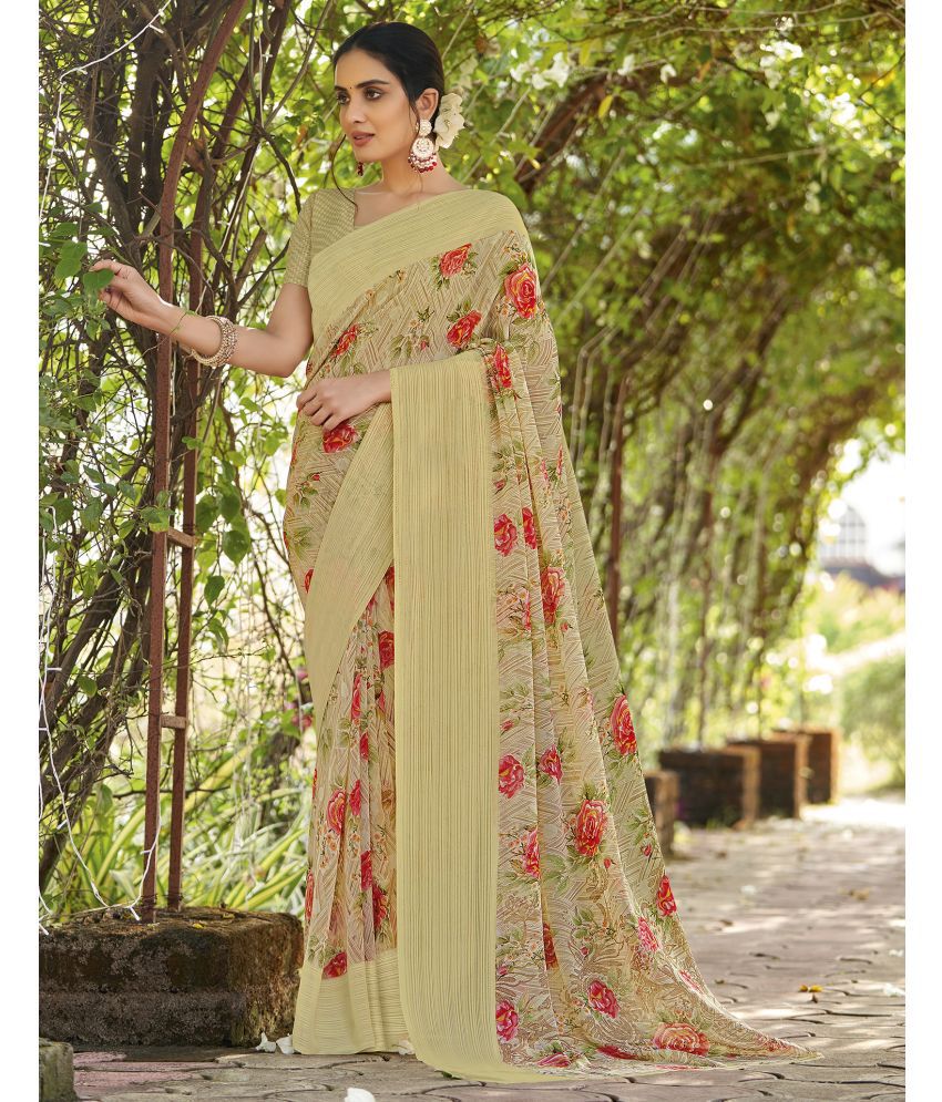     			Samah Georgette Printed Saree With Blouse Piece - Olive ( Pack of 1 )