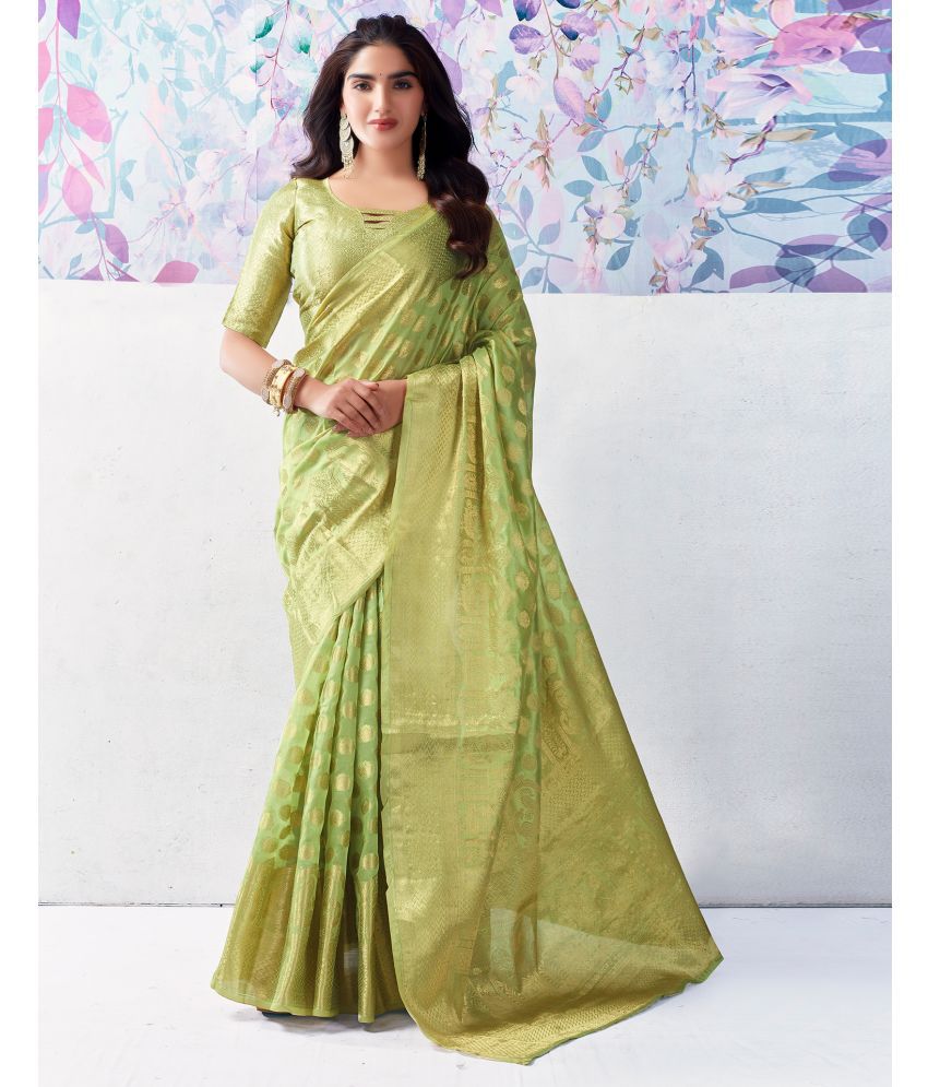     			Samah Organza Self Design Saree With Blouse Piece - Mint Green ( Pack of 1 )