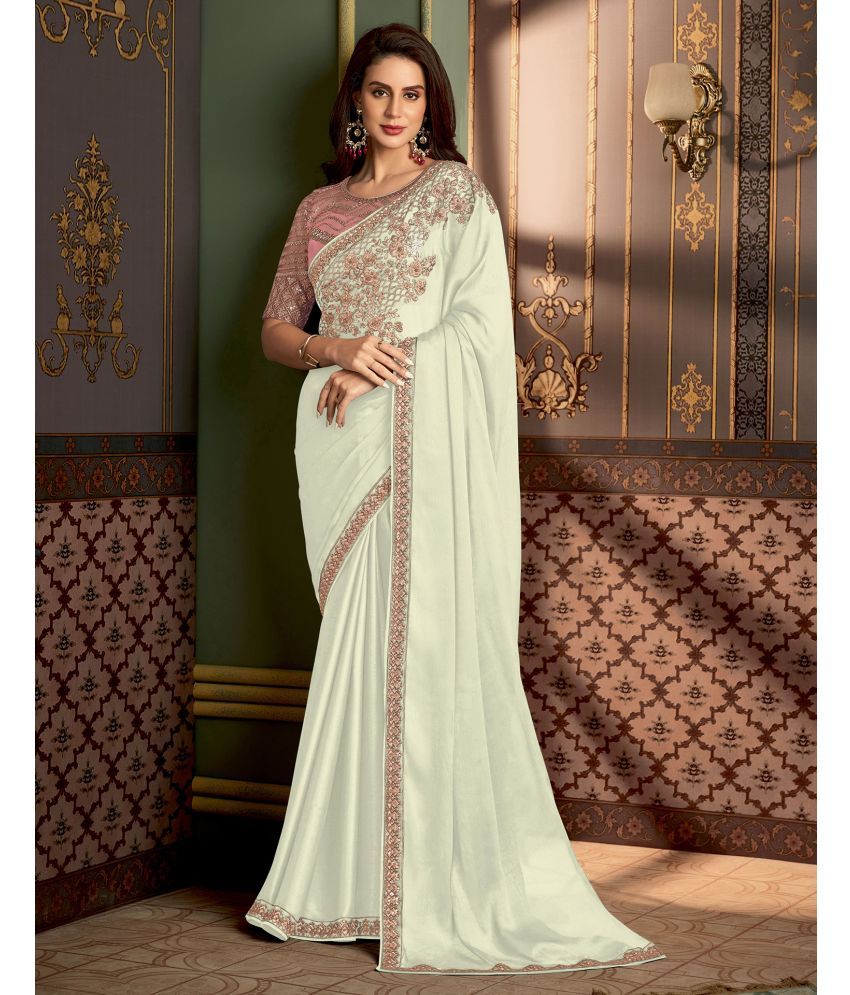     			Samah Shimmer Embroidered Saree With Blouse Piece - White ( Pack of 1 )