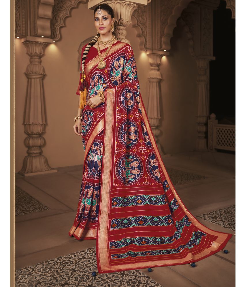     			Samah Silk Printed Saree With Blouse Piece - Red ( Pack of 1 )