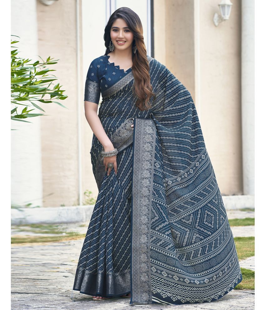     			Samah Silk Printed Saree With Blouse Piece - Lightblue ( Pack of 1 )