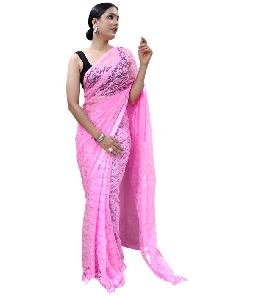     			Sidhidata Net Solid Saree With Blouse Piece - Pink ( Pack of 1 )