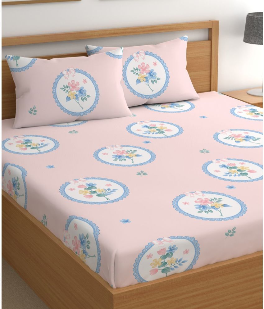     			chhavi india Microfiber Floral Printed 1 Double King Size Bedsheet with 2 Pillow Covers - Pink