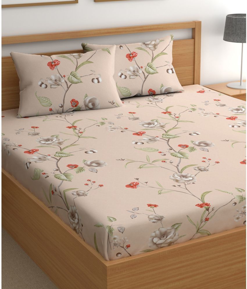     			chhavi india Microfiber Floral Printed 1 Double King Size Bedsheet with 2 Pillow Covers - Pink