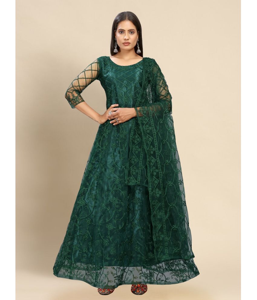     			A TO Z CART Green Flared Net Women's Semi Stitched Ethnic Gown ( Pack of 1 )