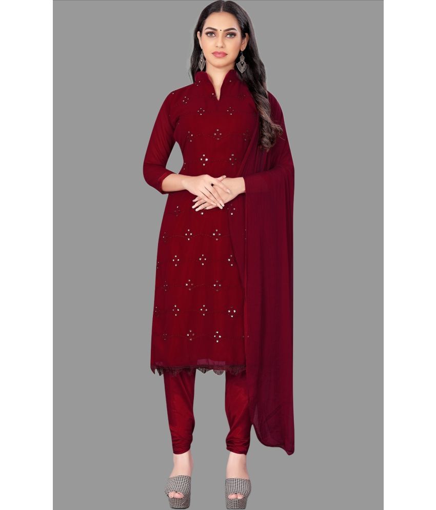     			A TO Z CART Unstitched Cotton Embellished Dress Material - Maroon ( Pack of 1 )