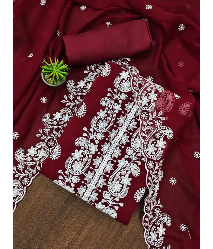     			A TO Z CART Unstitched Georgette Embroidered Dress Material - Maroon ( Pack of 1 )