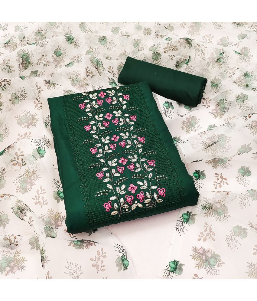     			A TO Z CART Unstitched Silk Embroidered Dress Material - Green ( Pack of 1 )