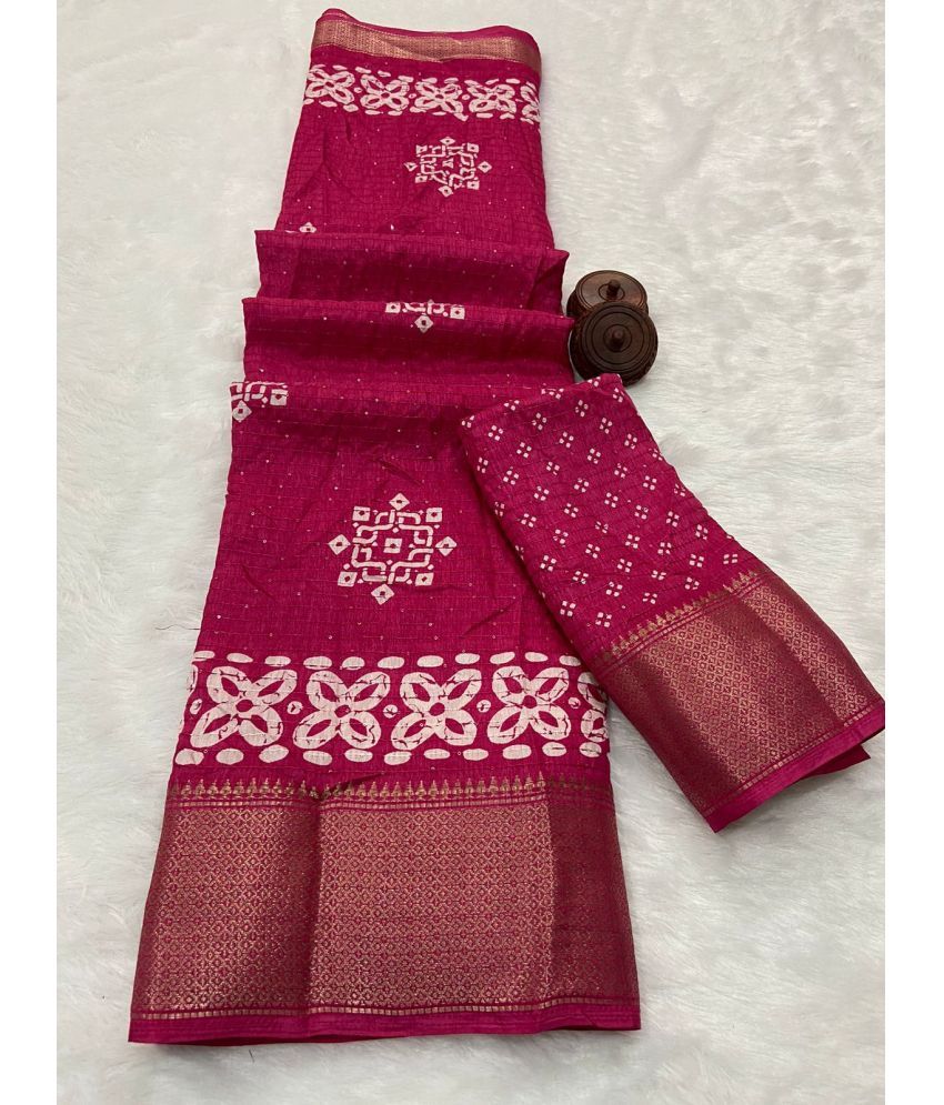     			Bhuwal Fashion Art Silk Printed Saree With Blouse Piece - Pink ( Pack of 1 )