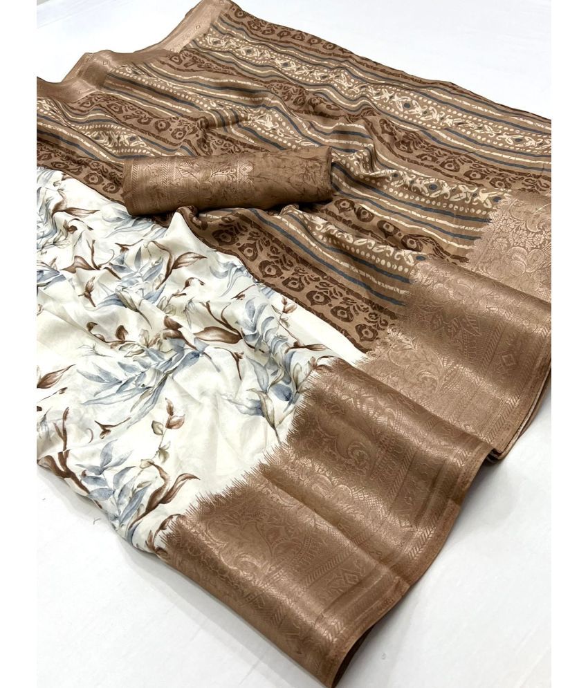     			Bhuwal Fashion Art Silk Printed Saree With Blouse Piece - Brown ( Pack of 1 )