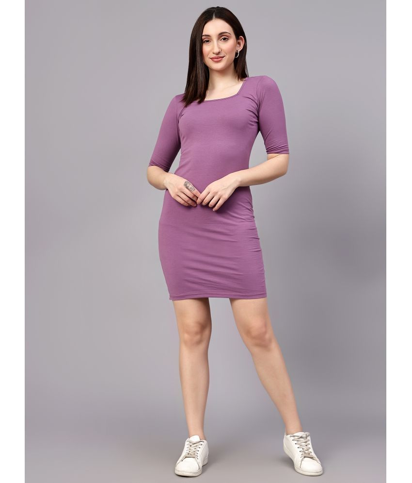     			Diaz Cotton Blend Solid Mini Women's Bodycon Dress - Lavender ( Pack of 1 )