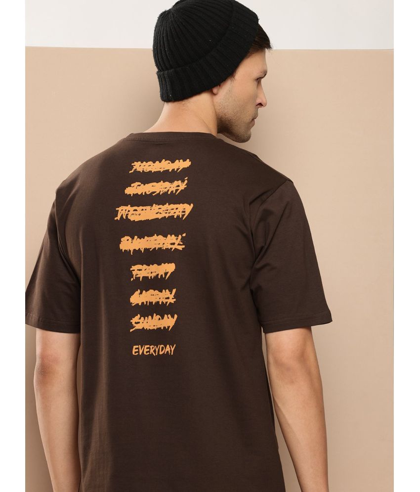     			Difference of Opinion Cotton Oversized Fit Printed Half Sleeves Men's T-Shirt - Brown ( Pack of 1 )