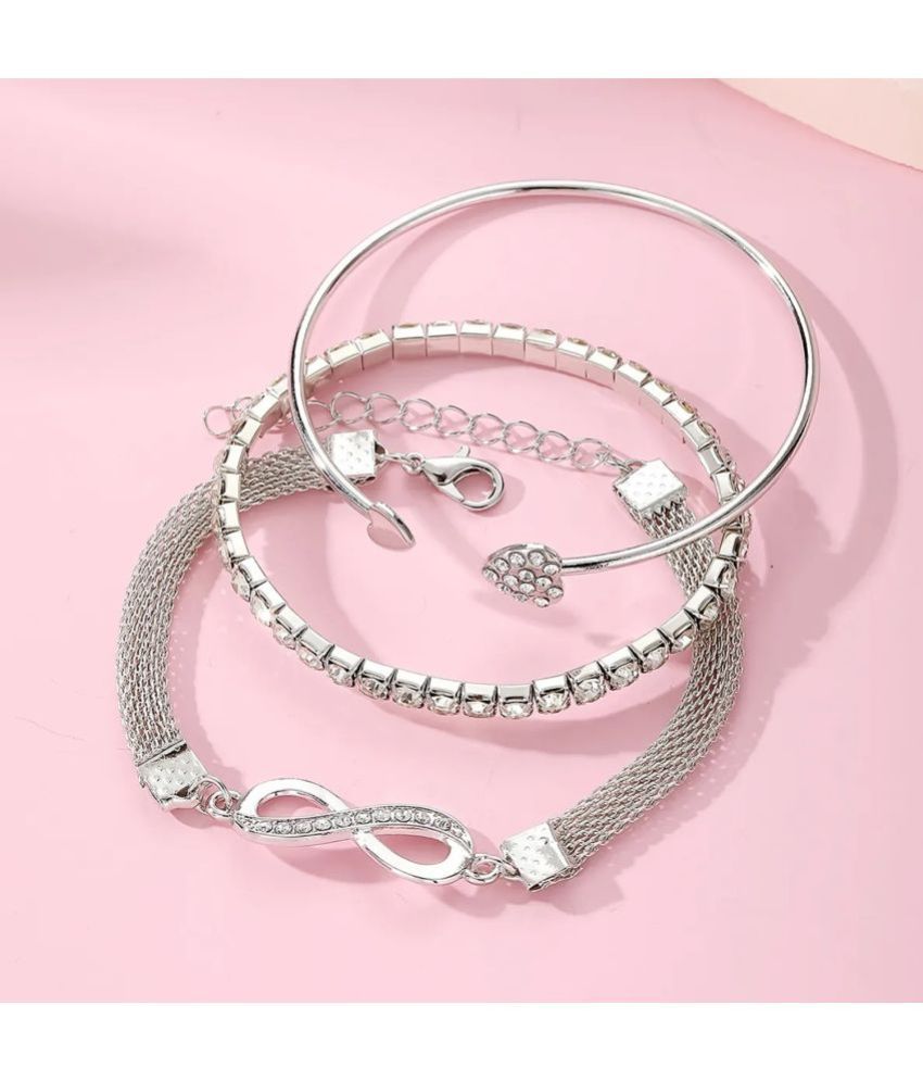     			FASHION FRILL Silver Bracelet ( Pack of 3 )