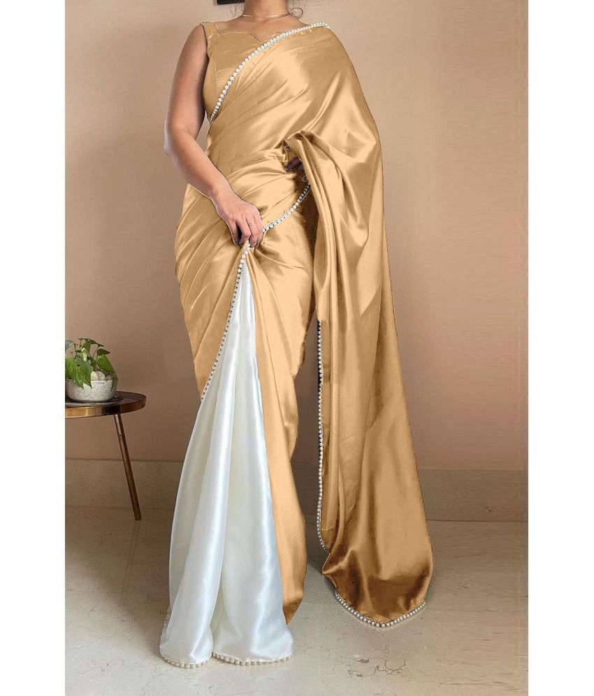     			JULEE Satin Embellished Saree With Blouse Piece - Beige ( Pack of 1 )