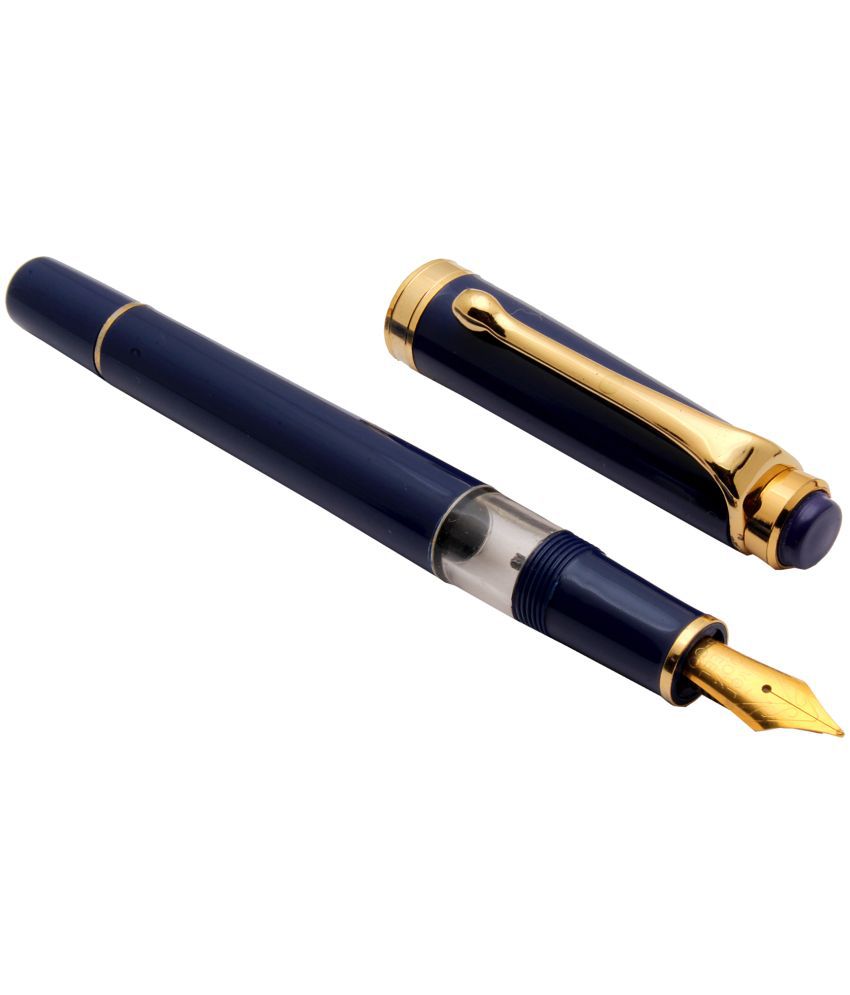     			Oliver Tulip Piston Mechanism Fountain Pen Blue Color Body With Golden Trims & Medium Nib