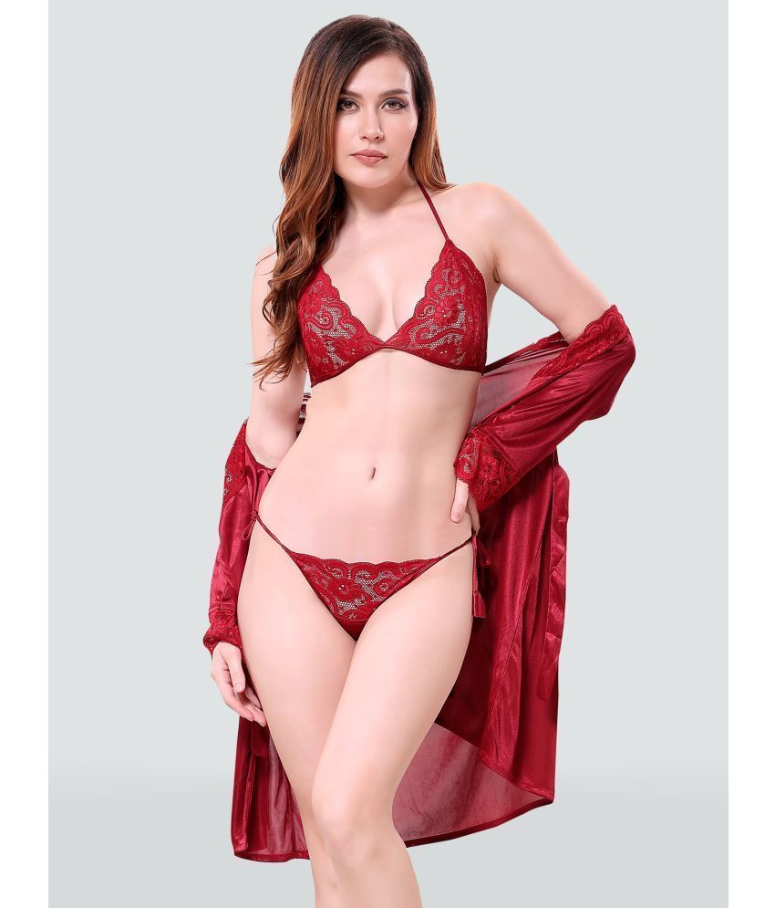     			Romaisa Maroon Satin Women's Nightwear Robes ( Pack of 1 )