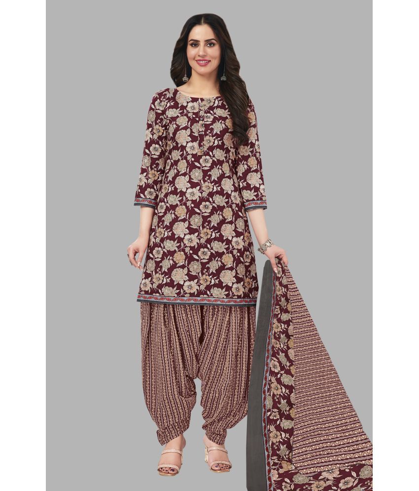     			SIMMU Unstitched Cotton Printed Dress Material - Maroon ( Pack of 1 )