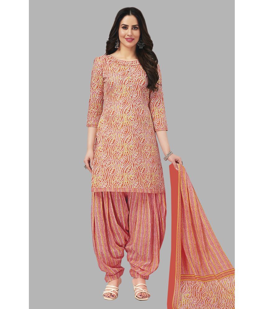     			SIMMU Unstitched Cotton Printed Dress Material - Orange ( Pack of 1 )