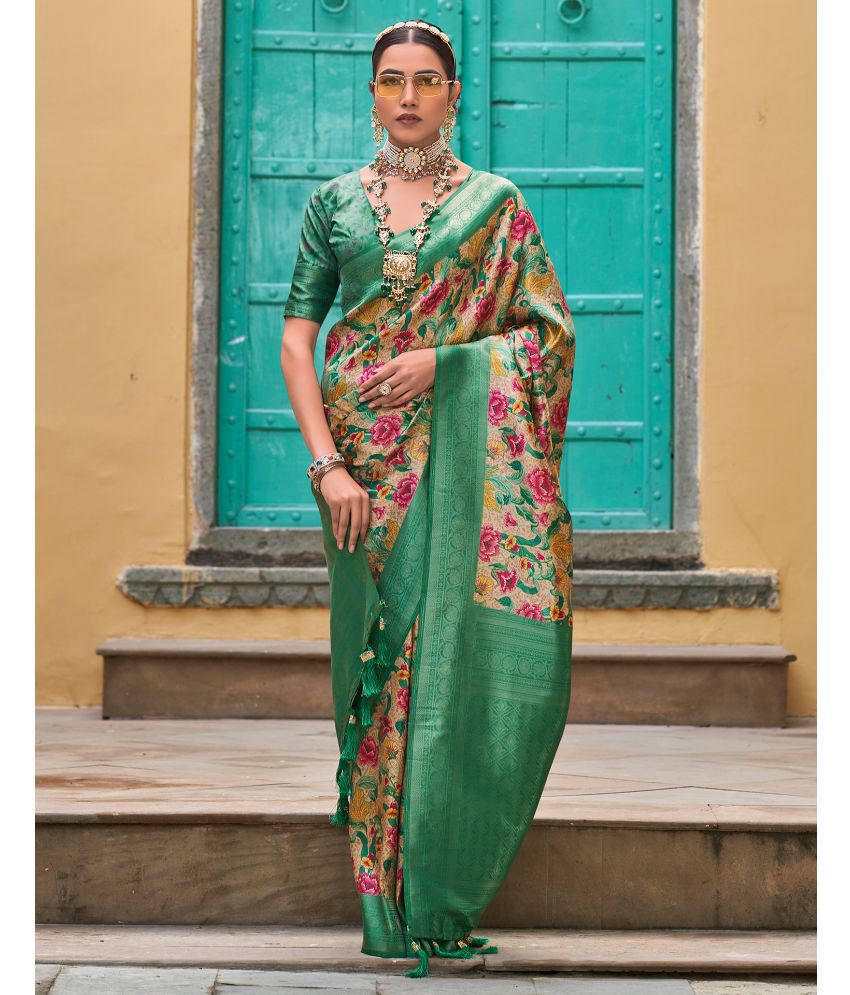     			Samah Art Silk Woven Saree With Blouse Piece - Green ( Pack of 1 )