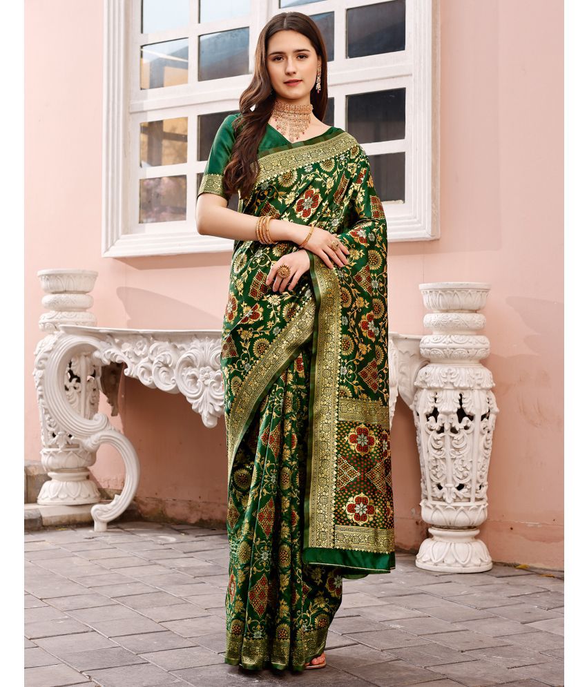     			Samah Art Silk Woven Saree With Blouse Piece - Green ( Pack of 1 )