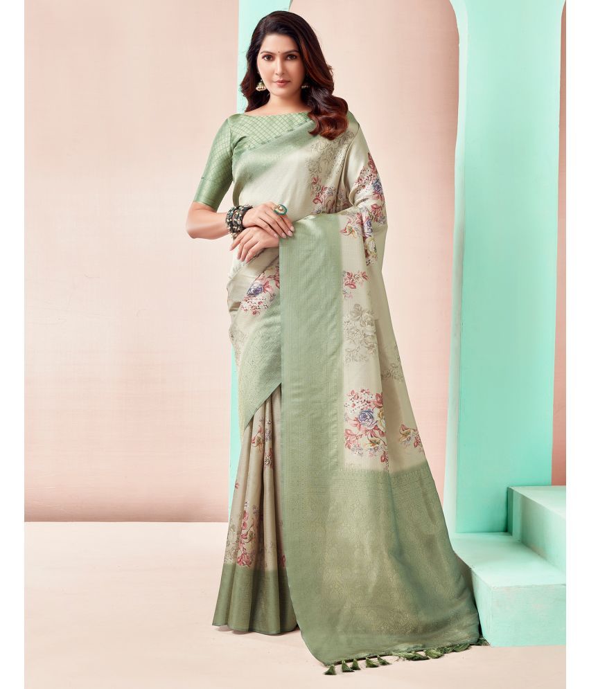     			Samah Art Silk Woven Saree With Blouse Piece - Mint Green ( Pack of 1 )