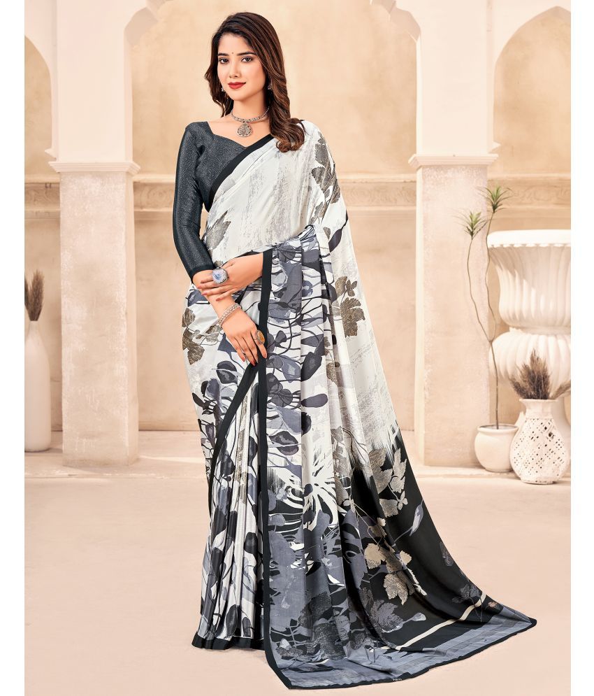     			Samah Crepe PRINTED Saree With Blouse Piece - White ( Pack of 1 )